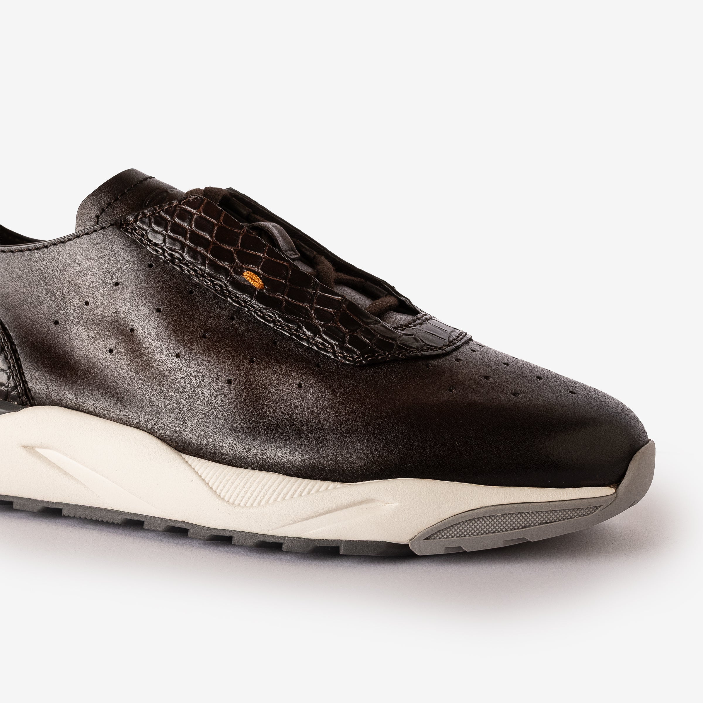 Brown Leather & Alligator Sneaker