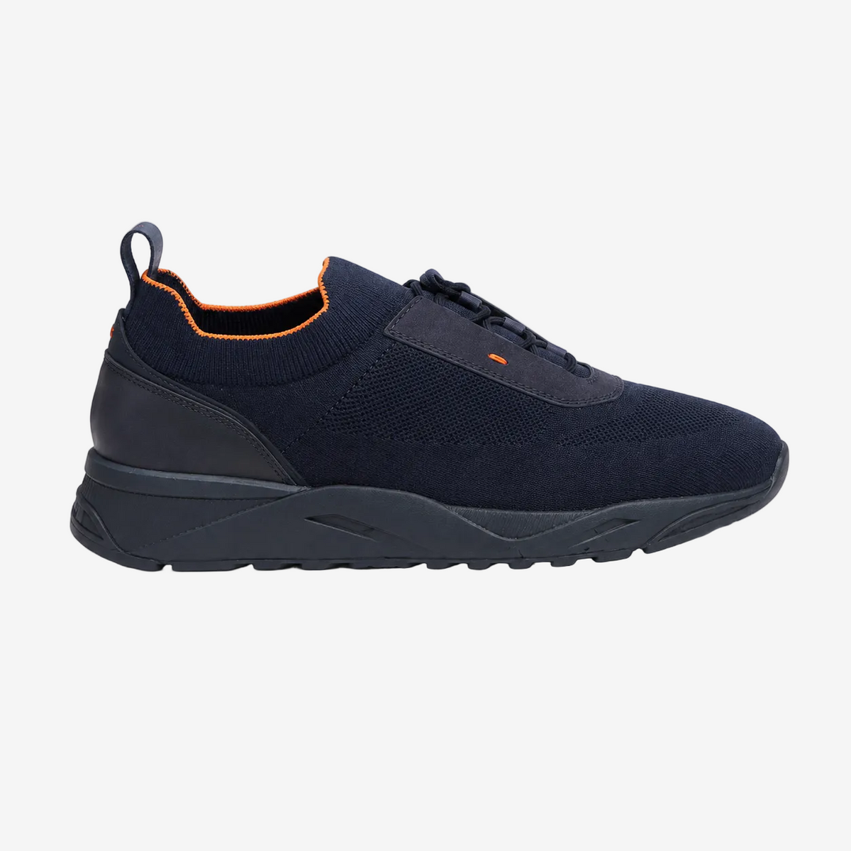 Dark Blue Stretch Knit and Leather Sneakers