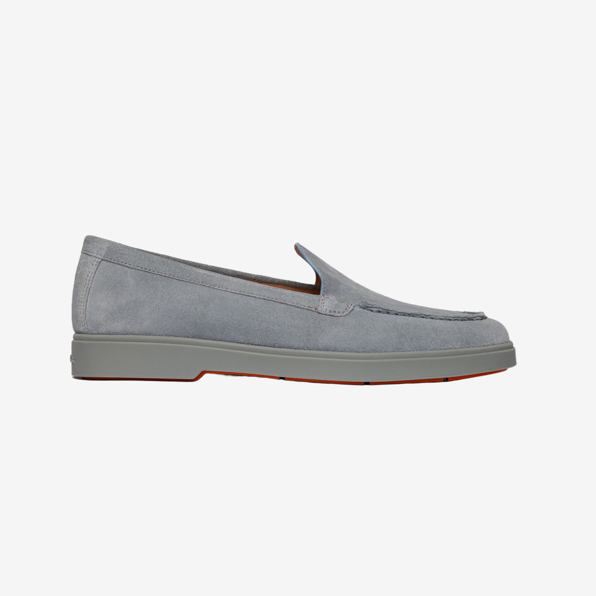 blauwe suède loafers ton-sur-ton zool