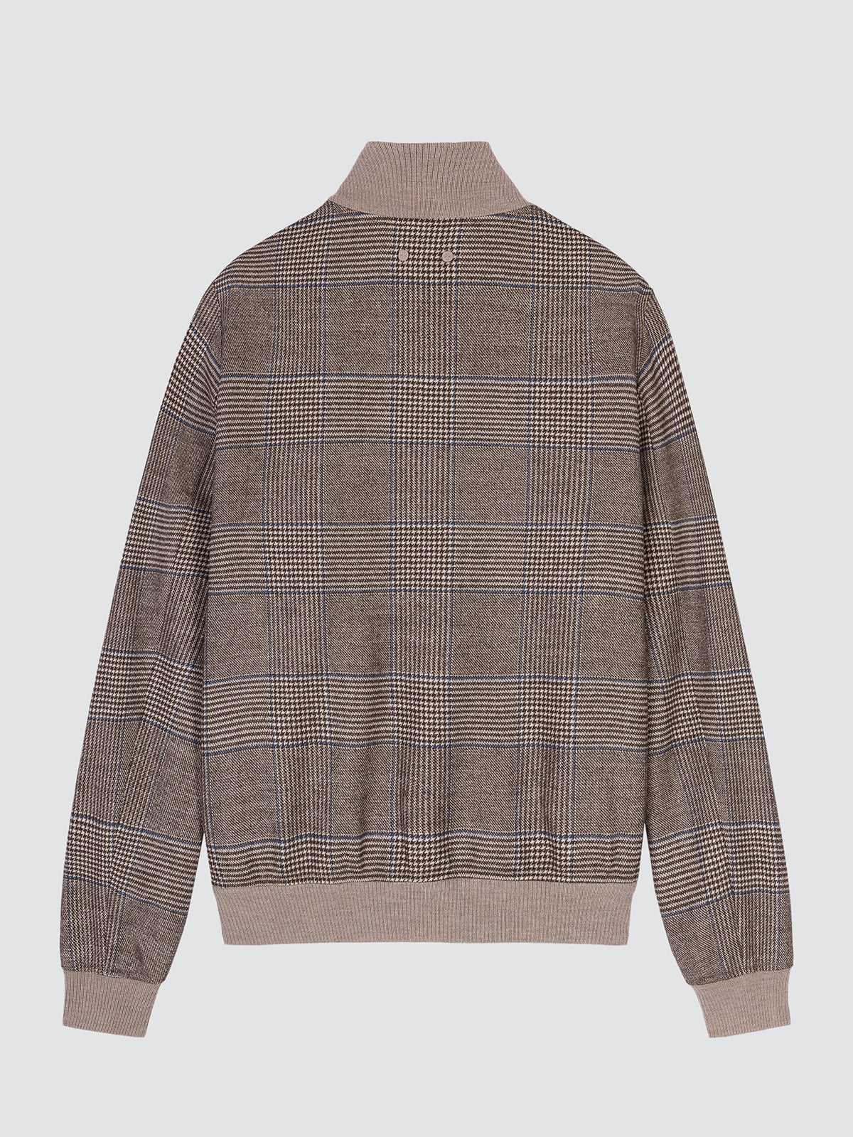 Full back view of the Prince of Wales check bomber jacket laid flat.