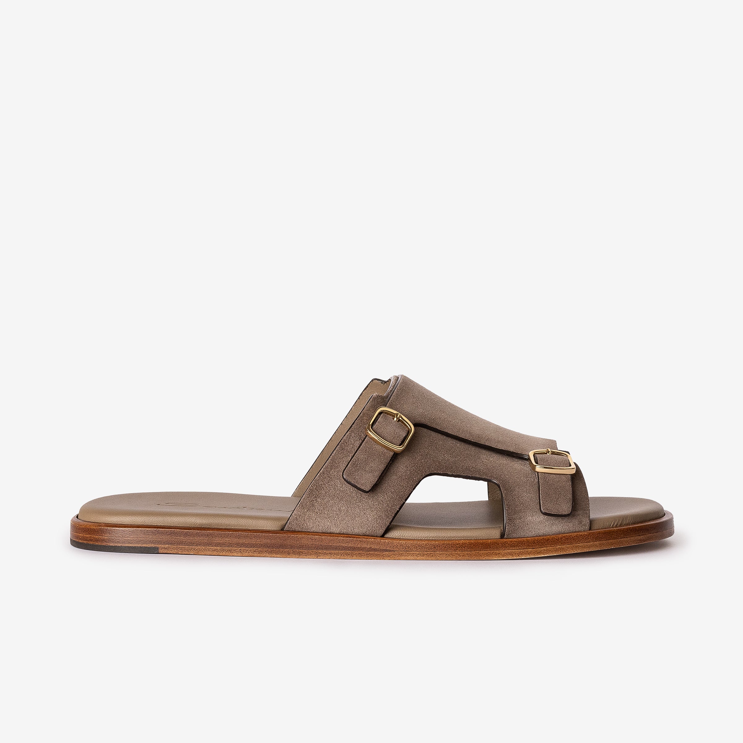 Beige Suede Double-Buckle Sandal