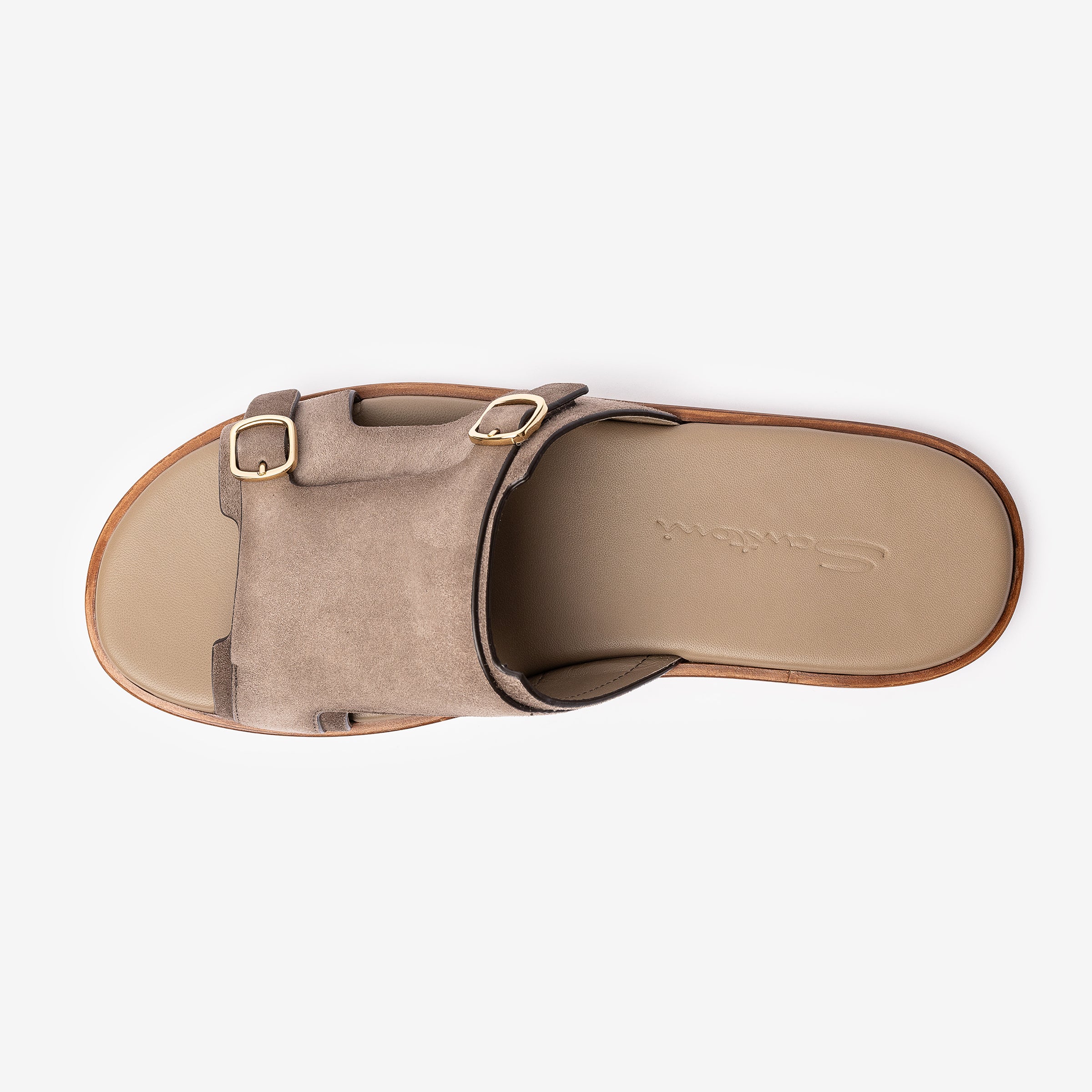 Beige Suede Double-Buckle Sandal