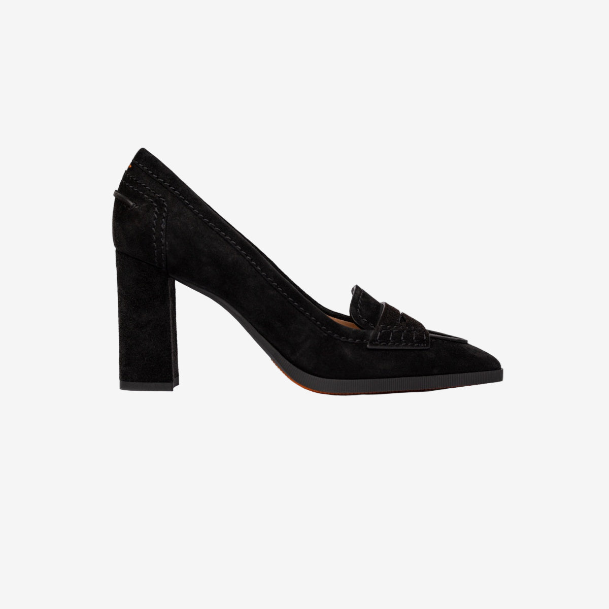 Escarpins Santoni en daim noir semelle caoutchouc