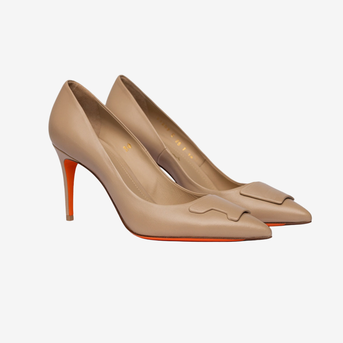 Nude leren Sibille pump hoge hak