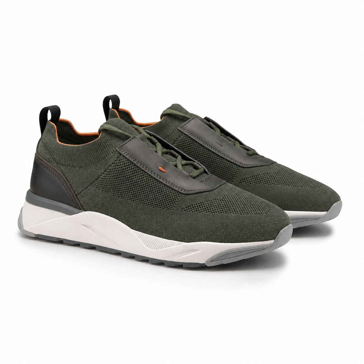 Green Fabric & Leather Sneakers