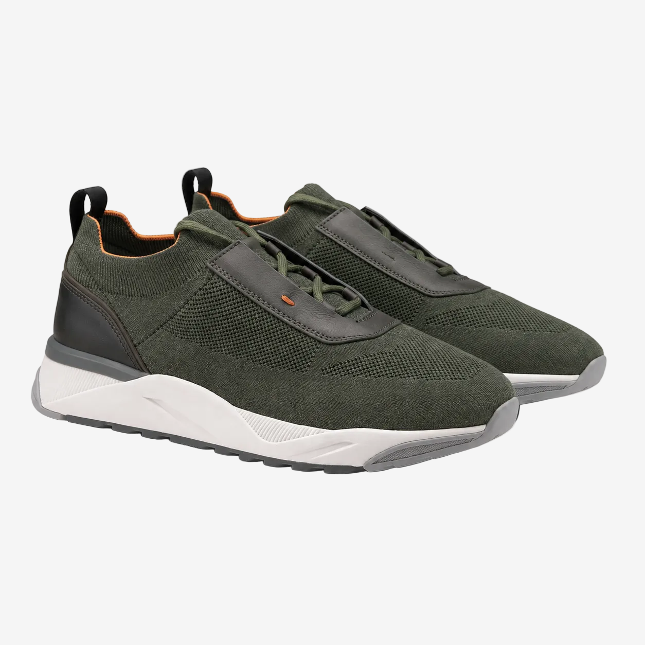 Green Fabric & Leather Sneakers