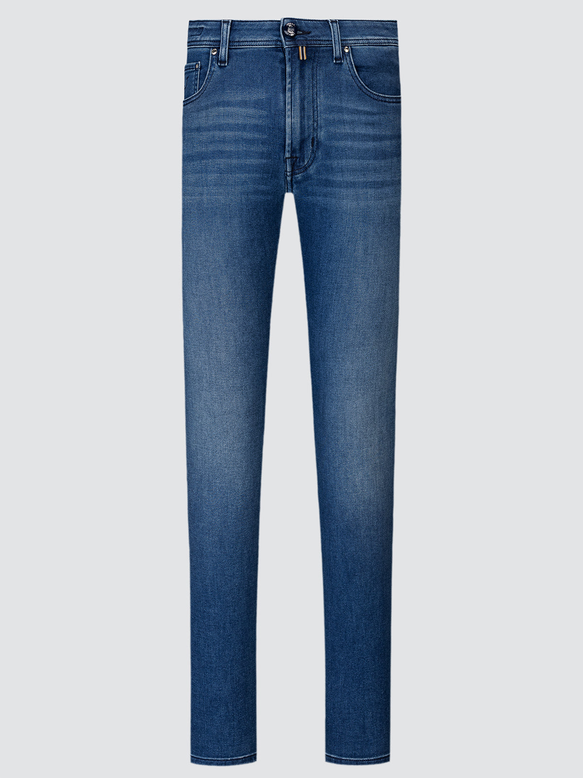 Blue jeans on a light gray background