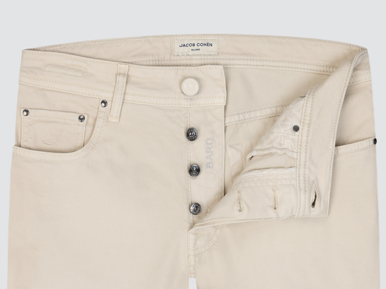 Bard 5 Pocket Pants Off White Cotton Lyocell Stretch Twill