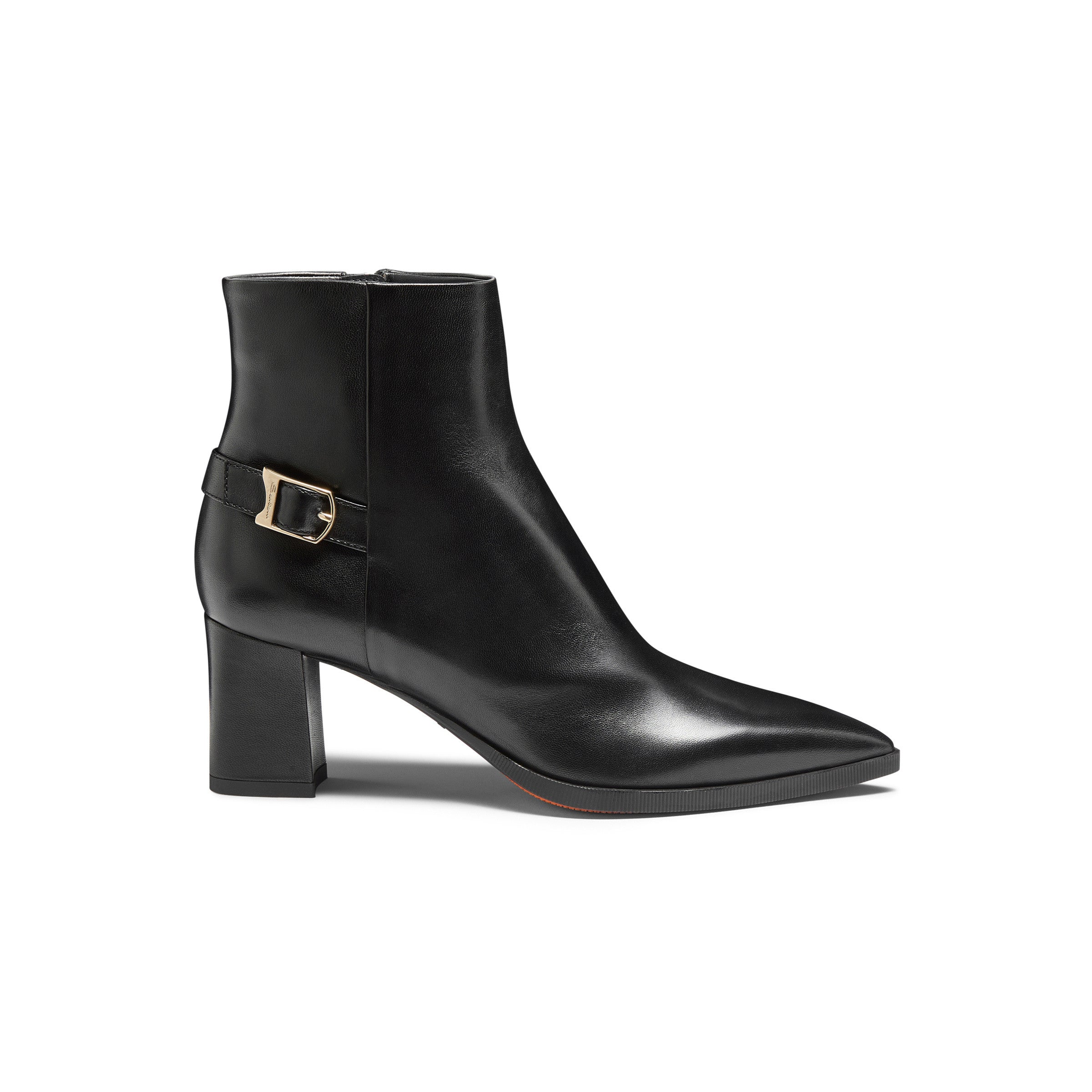 Black Leather mid-heel Ankle Boot