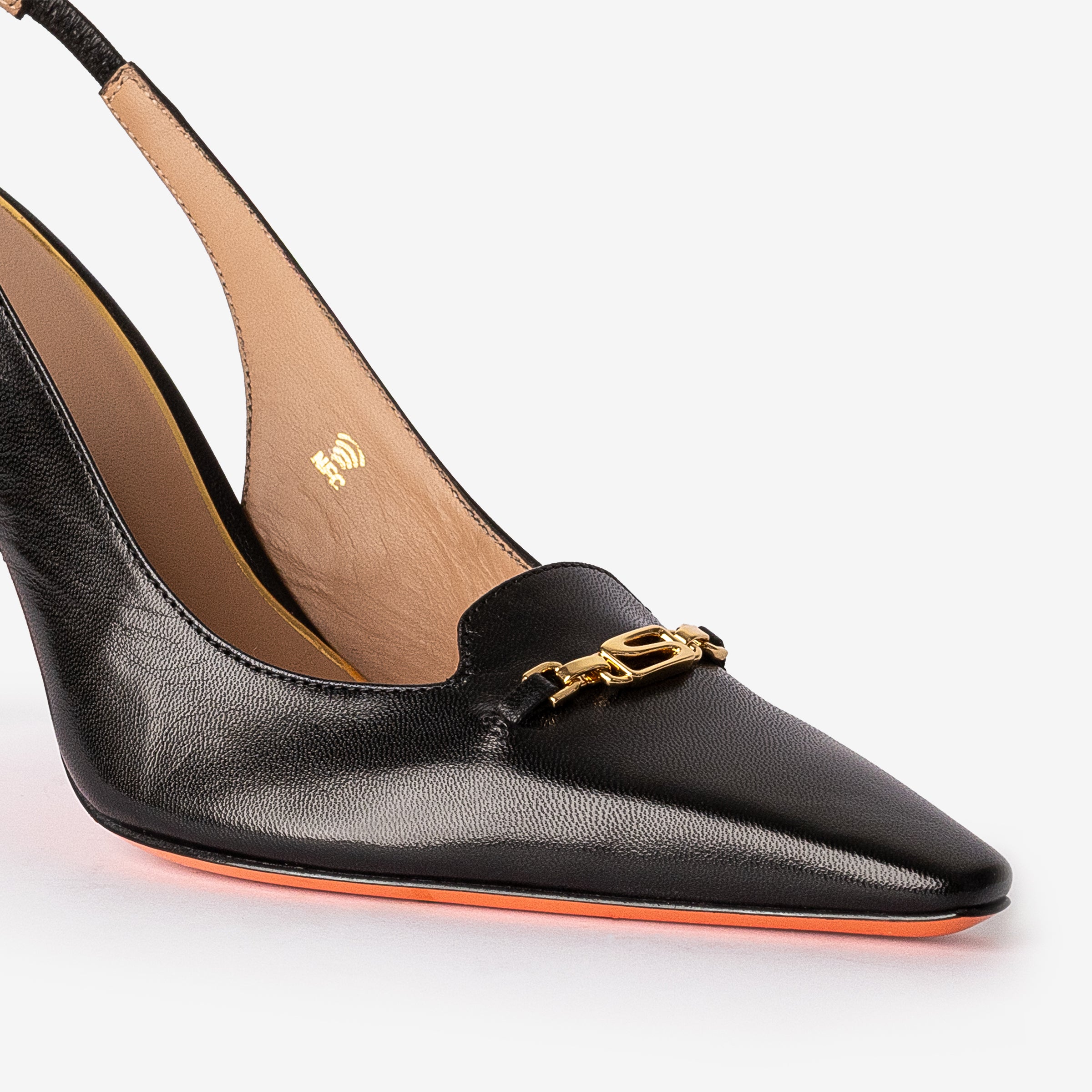 Black Leather High-Heel Slingback