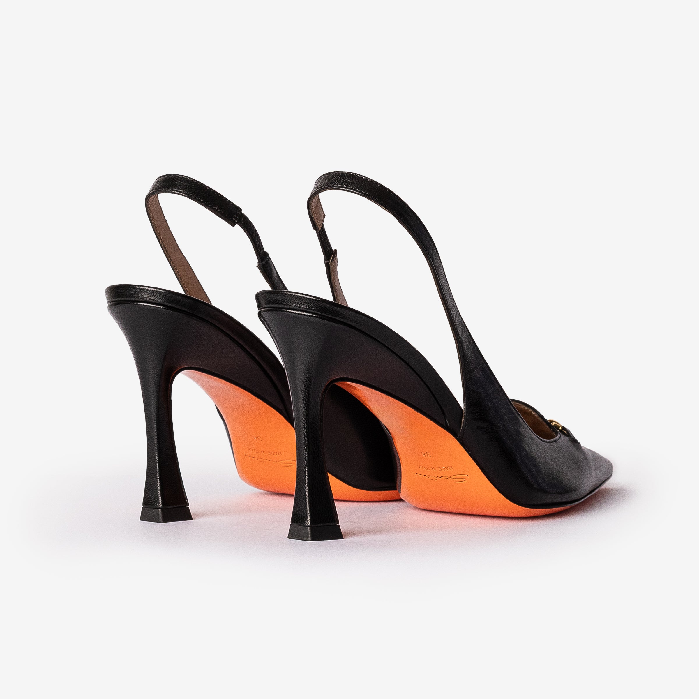 Black Leather High-Heel Slingback