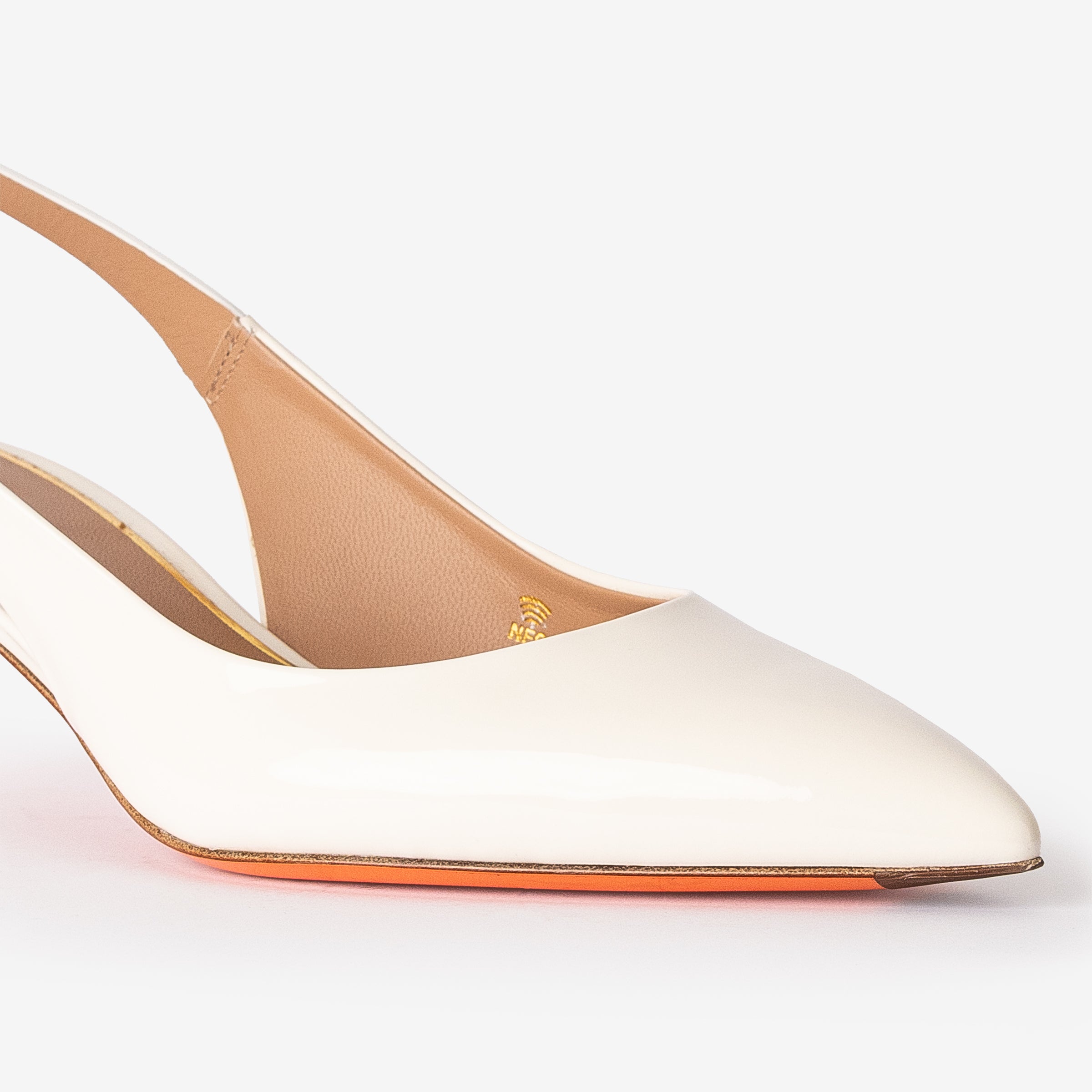 White Patent Leather mid-heel slingback