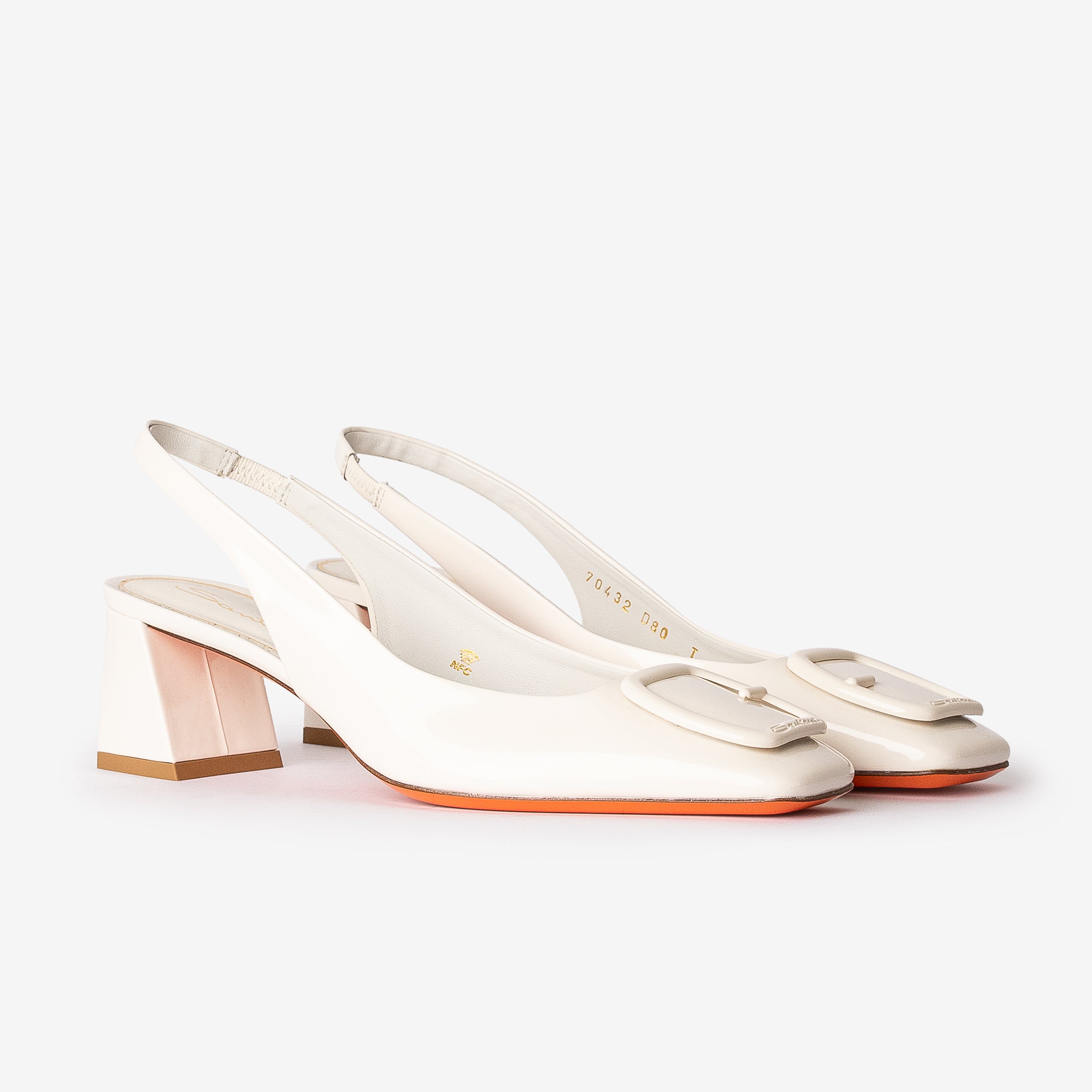 White Patent Leather Mid-Heel Slingback