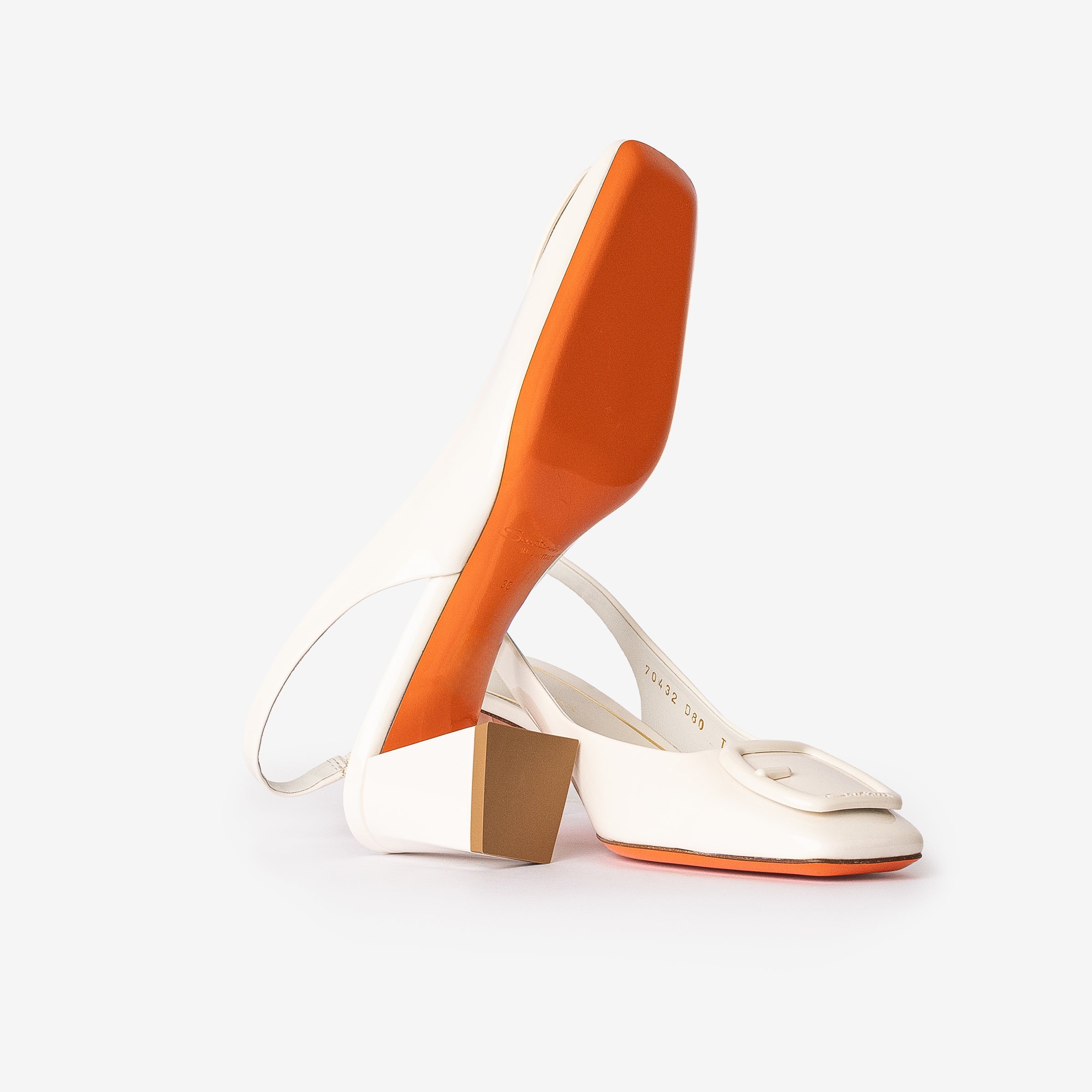 White Patent Leather Mid-Heel Slingback