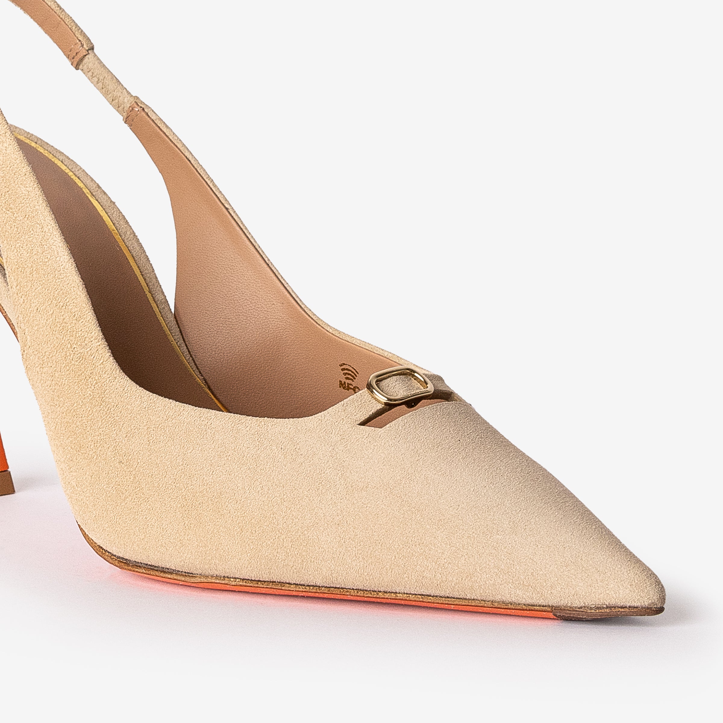 Beige Suede High-Heel Slingback