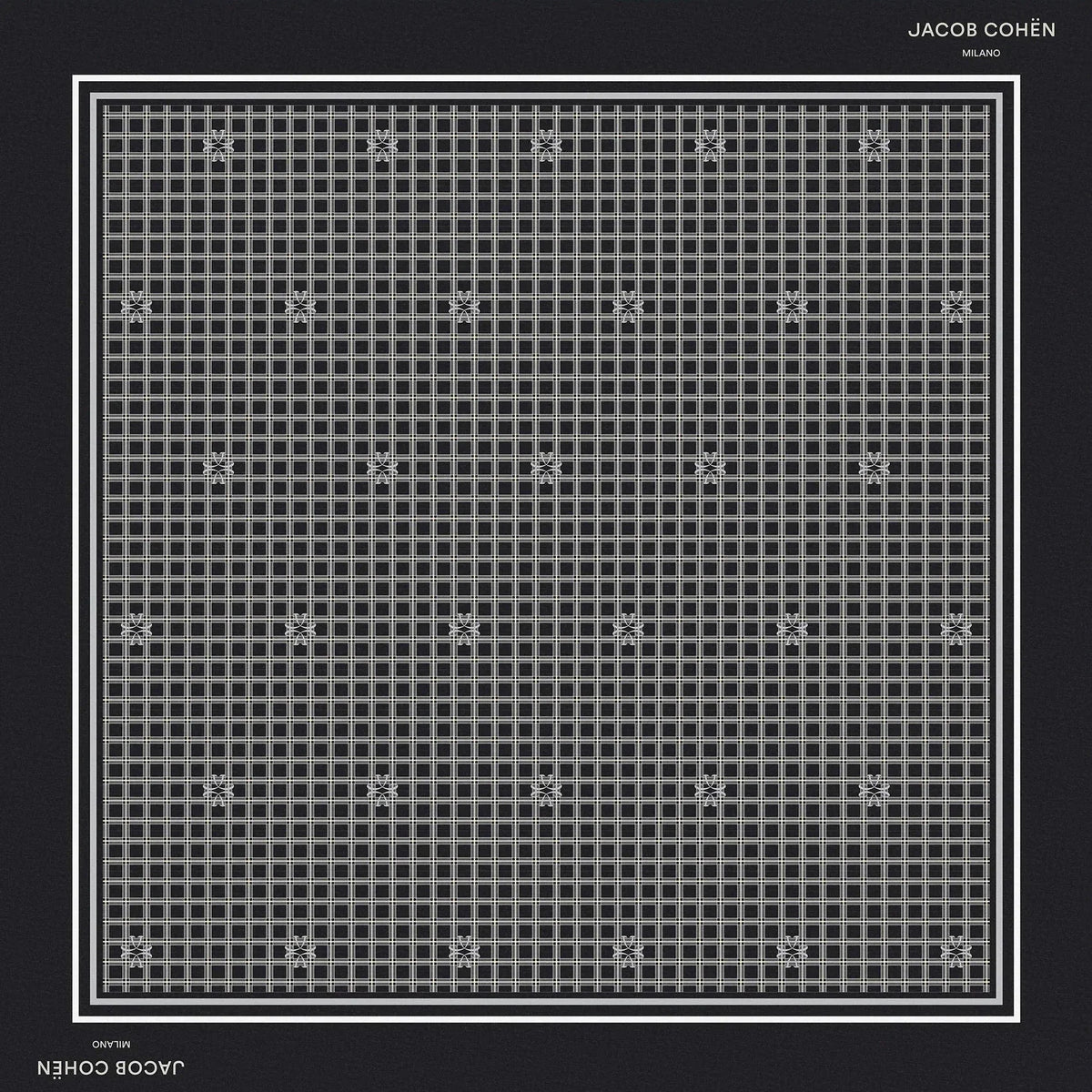 Dark grey cotton bandana with a fine all-over geometric pattern, included with the trousers