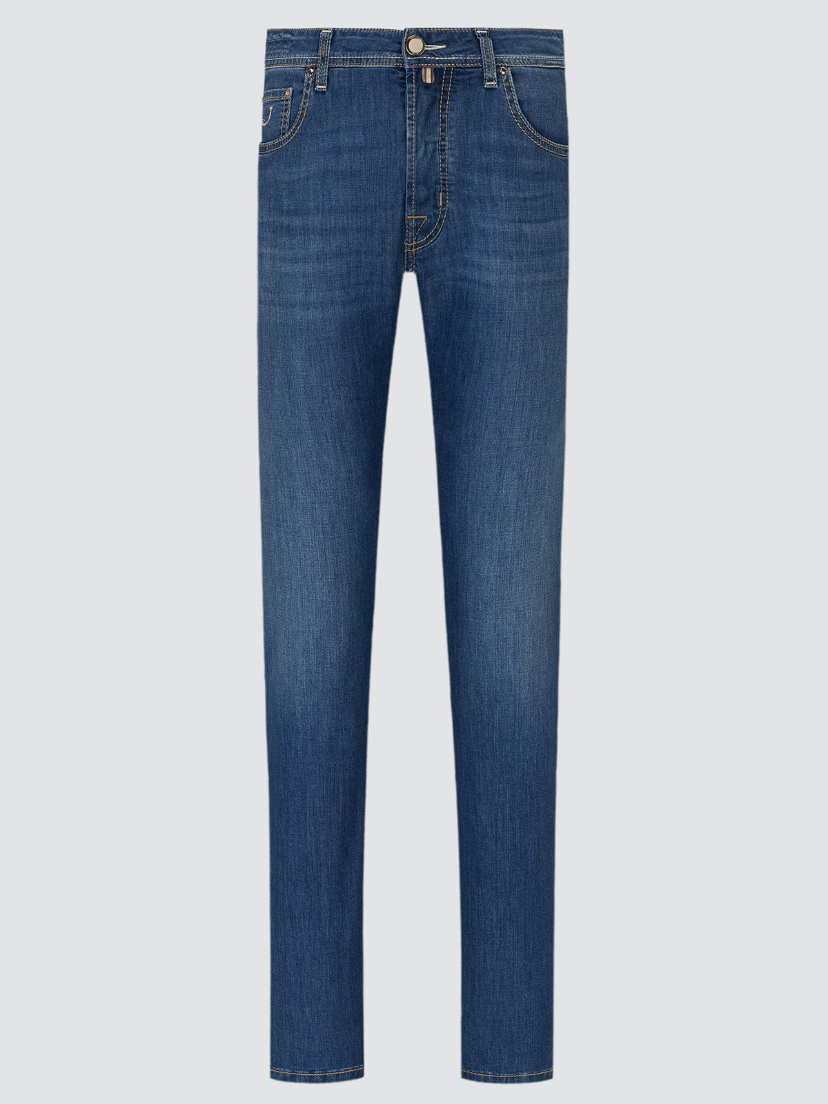 Blue jeans on a light gray background