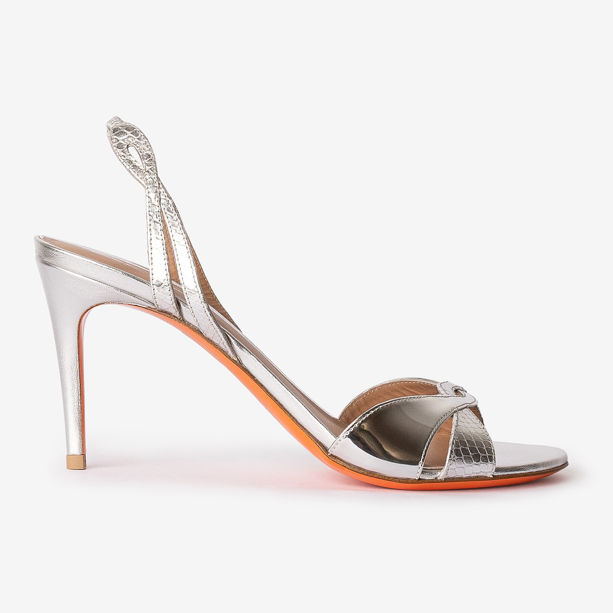 Silver Leather High-Heel Sandals
