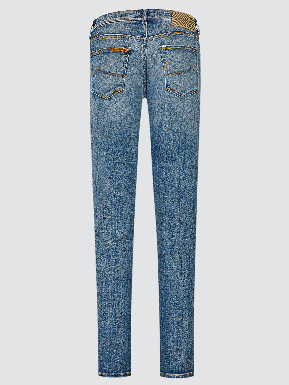 Light blue Bard Comfort denim jeans, front view laid flat