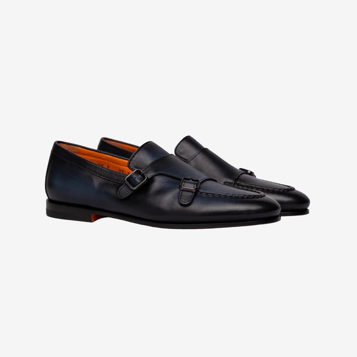 Dunkelblau Loafer Poliertem Leder Doppelschnalle