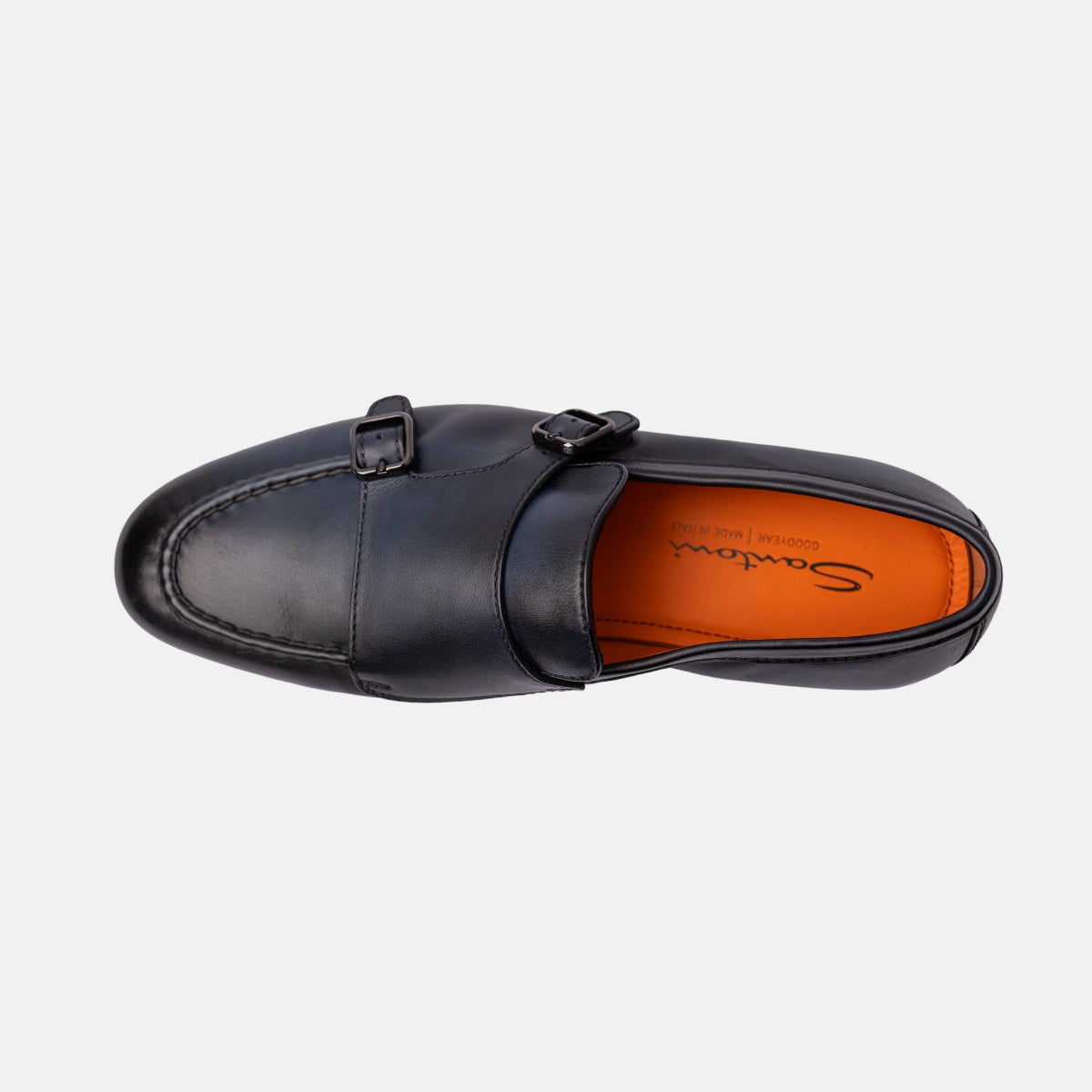 Dunkelblau Loafer Poliertem Leder Doppelschnalle
