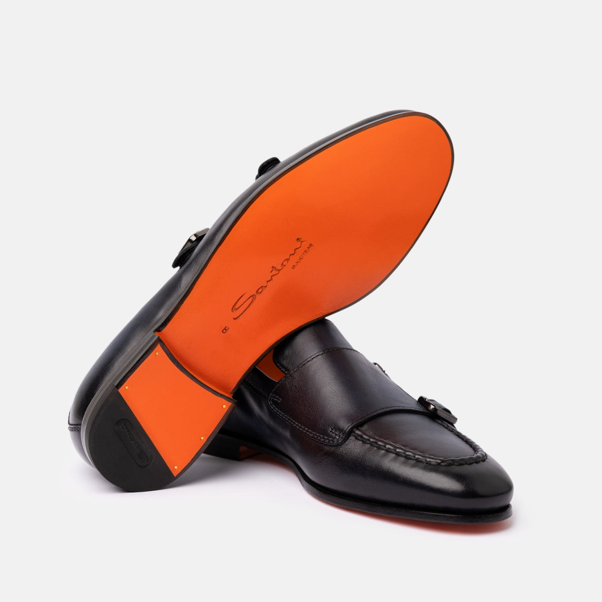 Dunkelblau Loafer Poliertem Leder Doppelschnalle