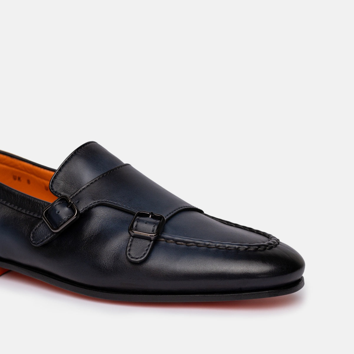 Dunkelblau Loafer Poliertem Leder Doppelschnalle