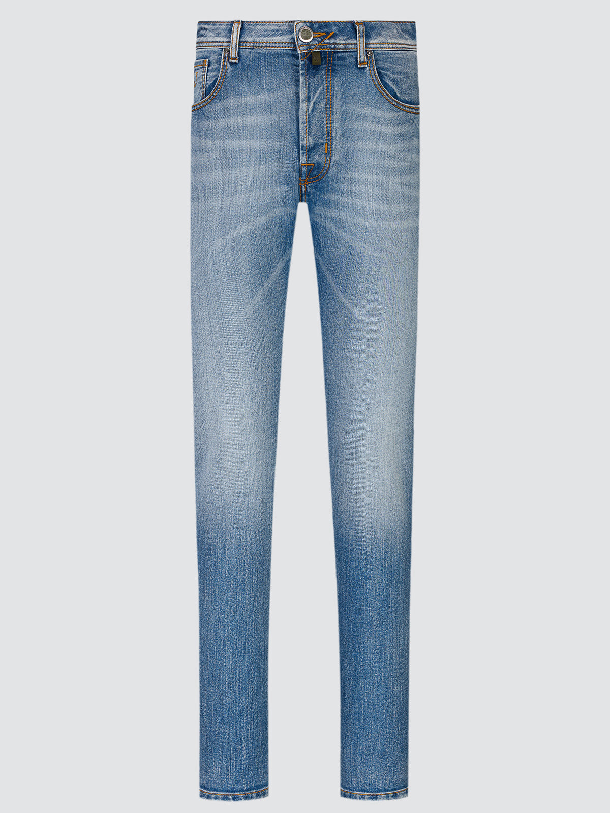 Light blue Bard Comfort jeans, front view laid flat