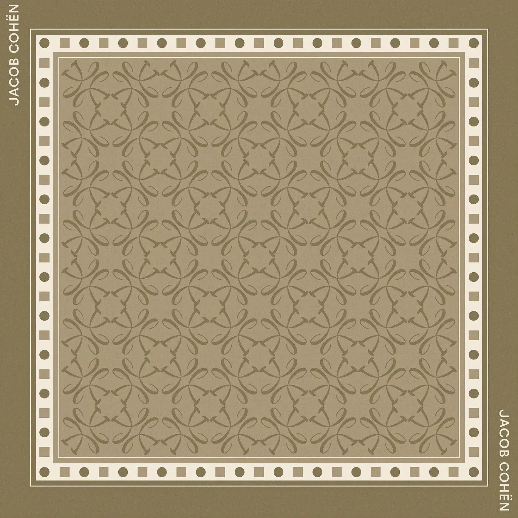 Patterned scarf with 'JACOB COHEN' branding on a beige background