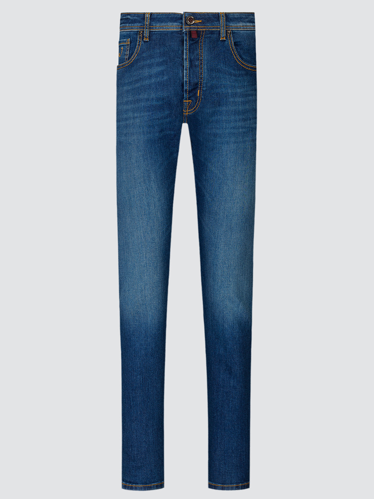 Medium blue Viktor straight-fit super stretch jeans, front view laid flat
