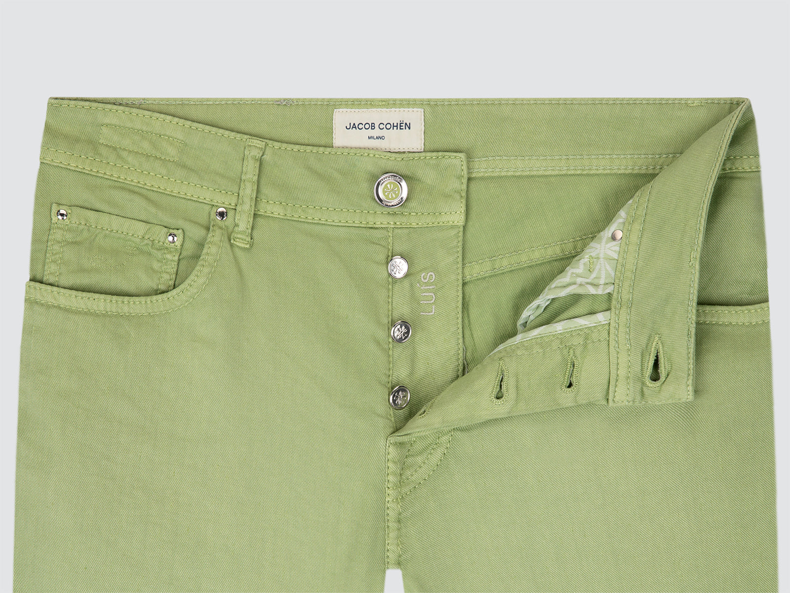Luis - Sage Green Linen Cotton Stretch 5 Pockets Pants