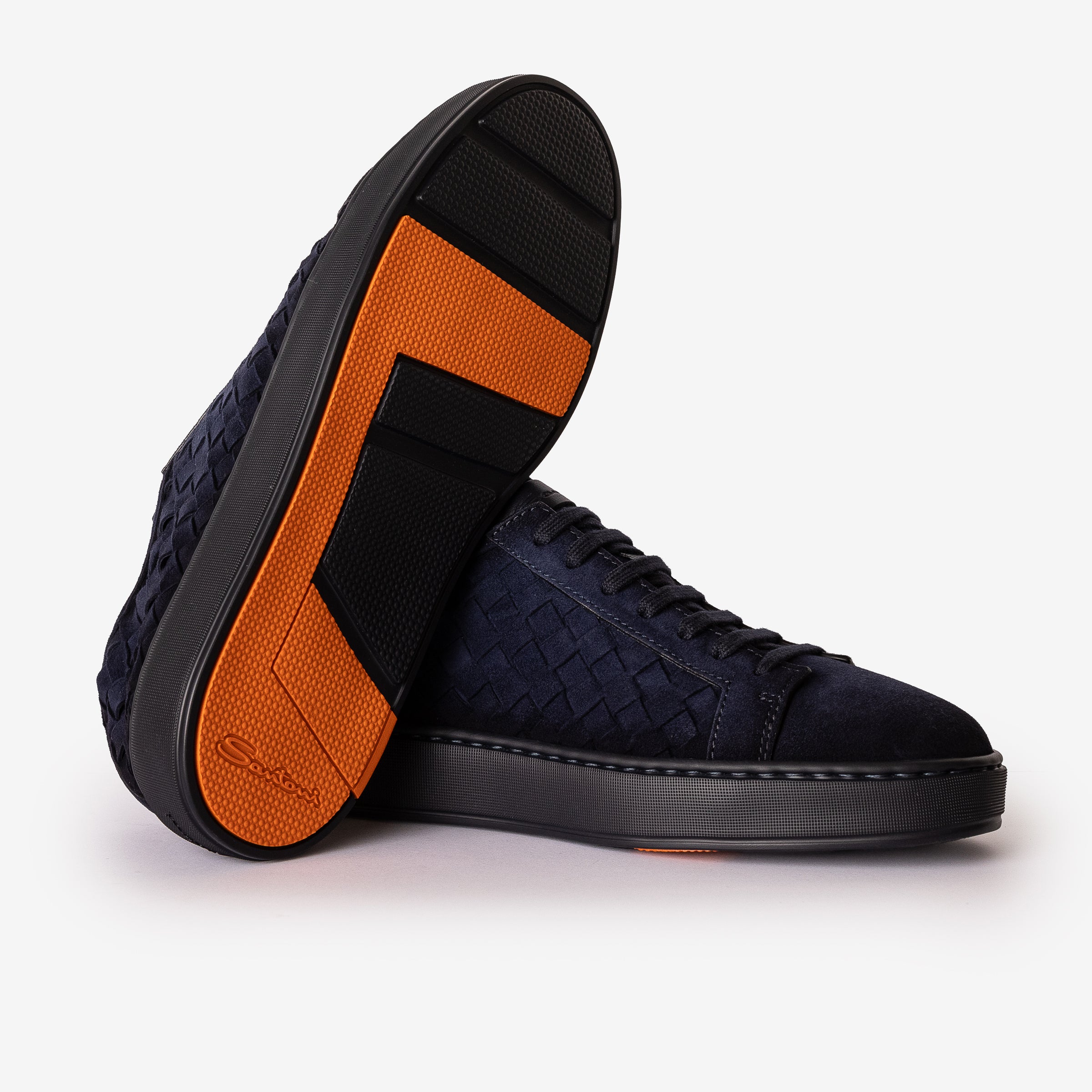 Dark Blue Woven Suede Sneakers