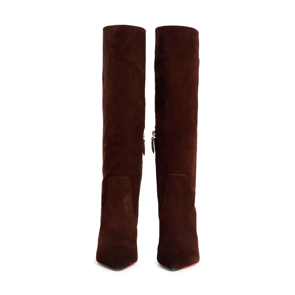 Dark Brown Suede high heel boots