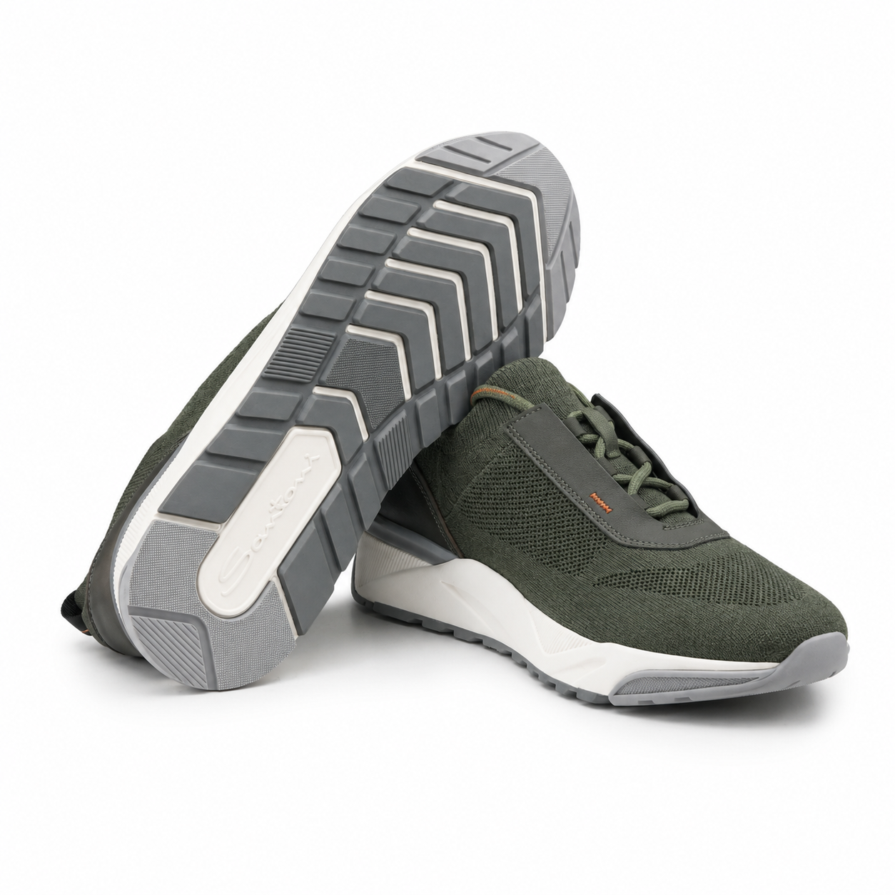 Green Fabric & Leather Sneakers