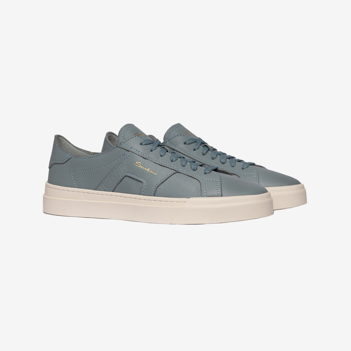 Light blue Tumbled Leather Double Buckle Sneakers