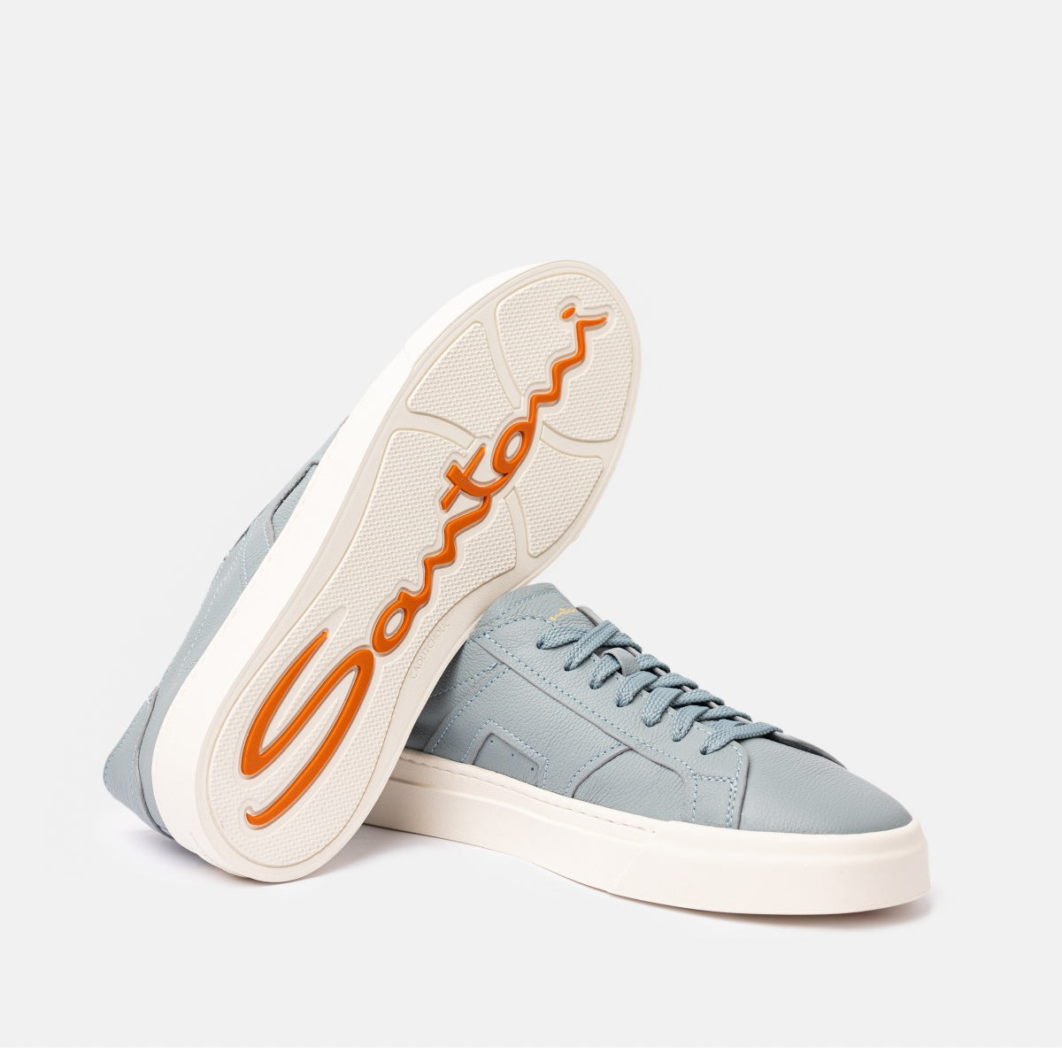 Light blue Tumbled Leather Double Buckle Sneakers