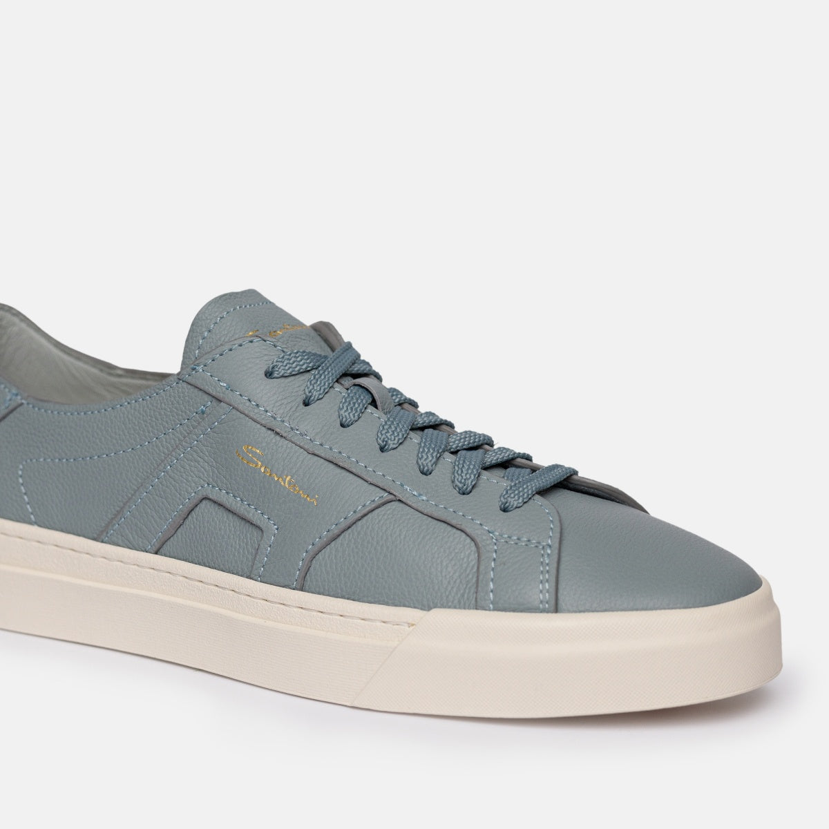 Light blue Tumbled Leather Double Buckle Sneakers