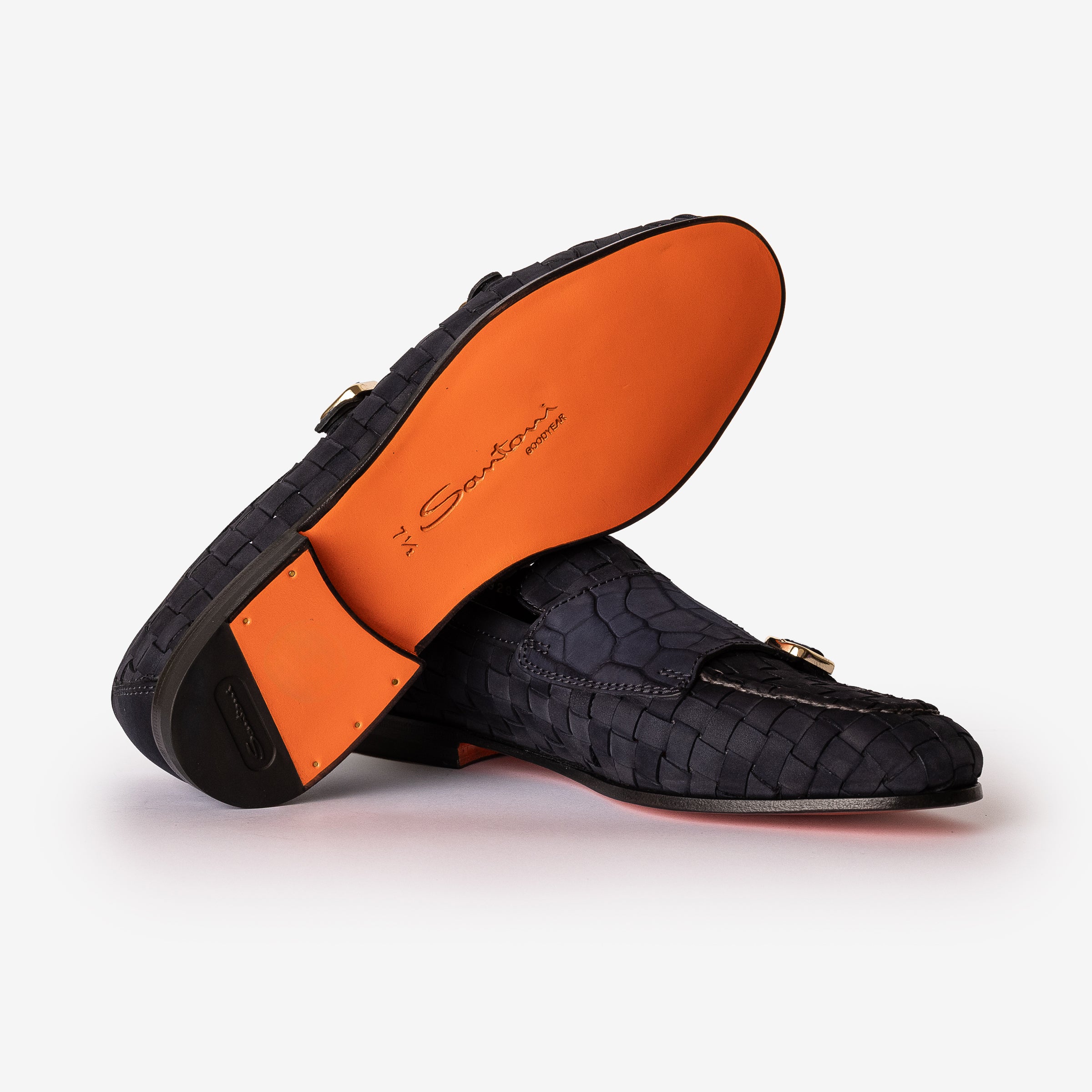 Suede & Alligator Blue Double-Monk Loafer