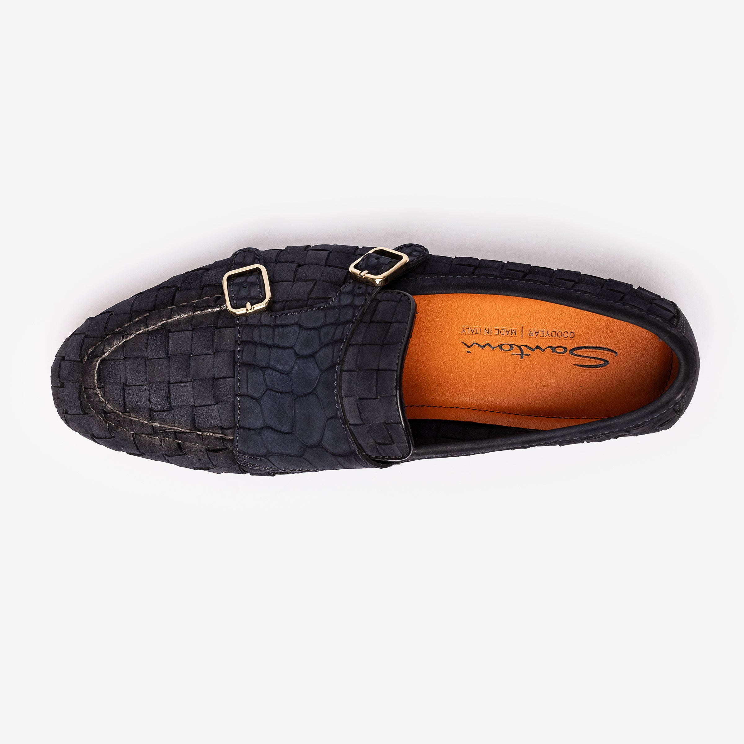 Suede & Alligator Blue Double-Monk Loafer