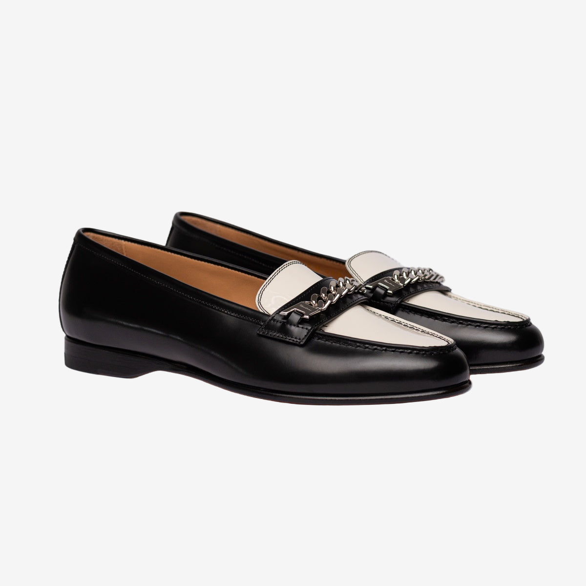 Mocasín de piel Andrea blanco y negro