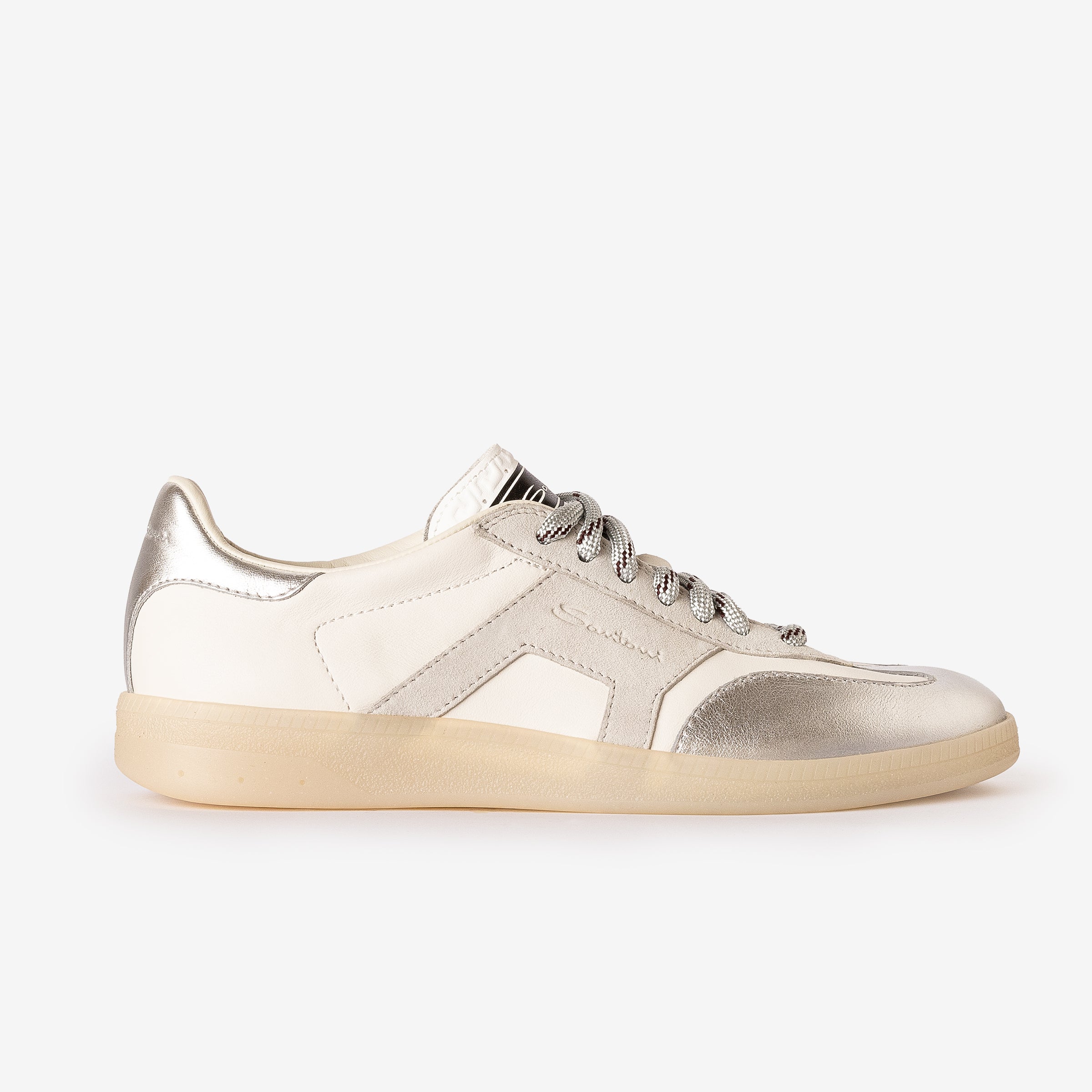White & Silver Tumbled Leather DBS Oly Sneaker