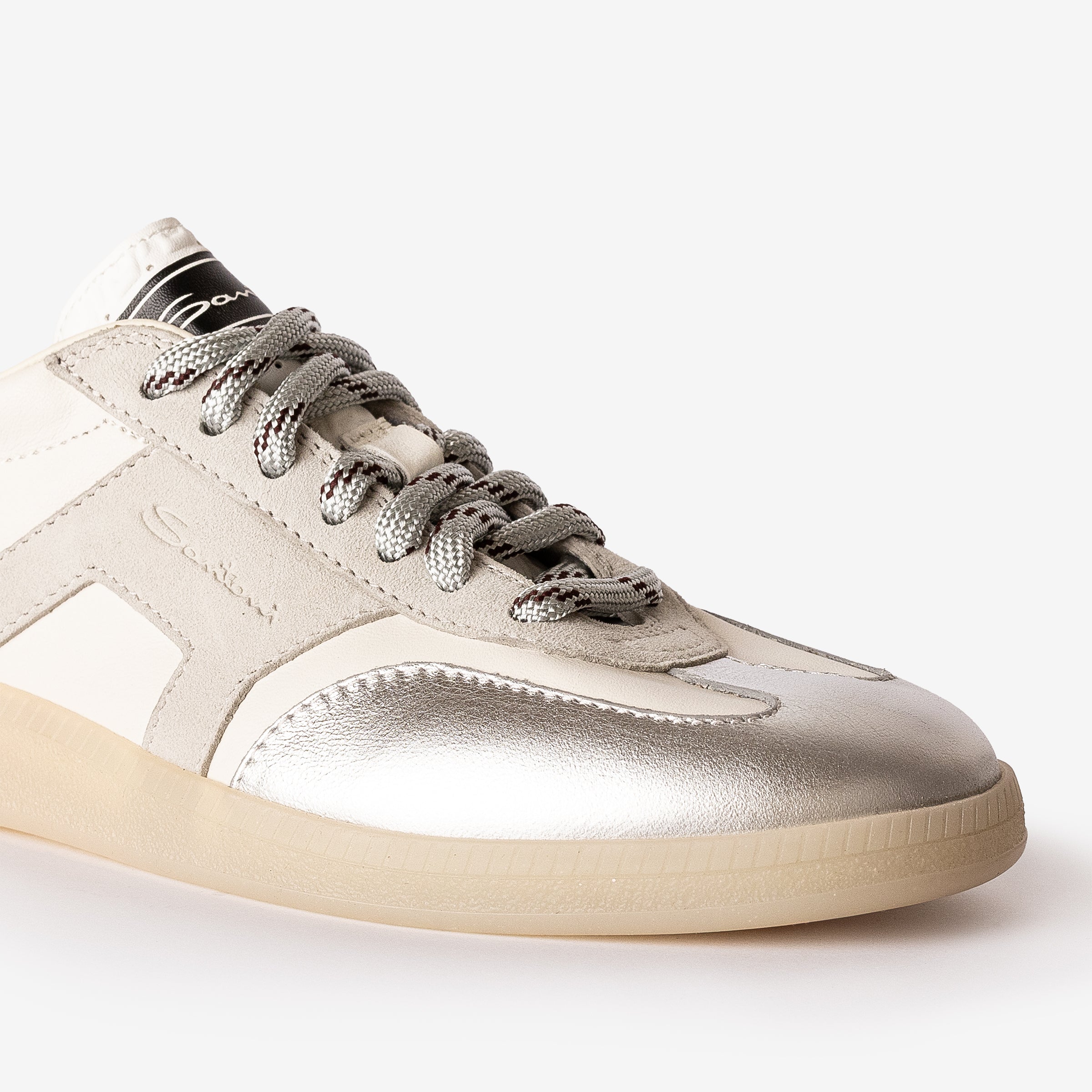 White & Silver Tumbled Leather DBS Oly Sneaker
