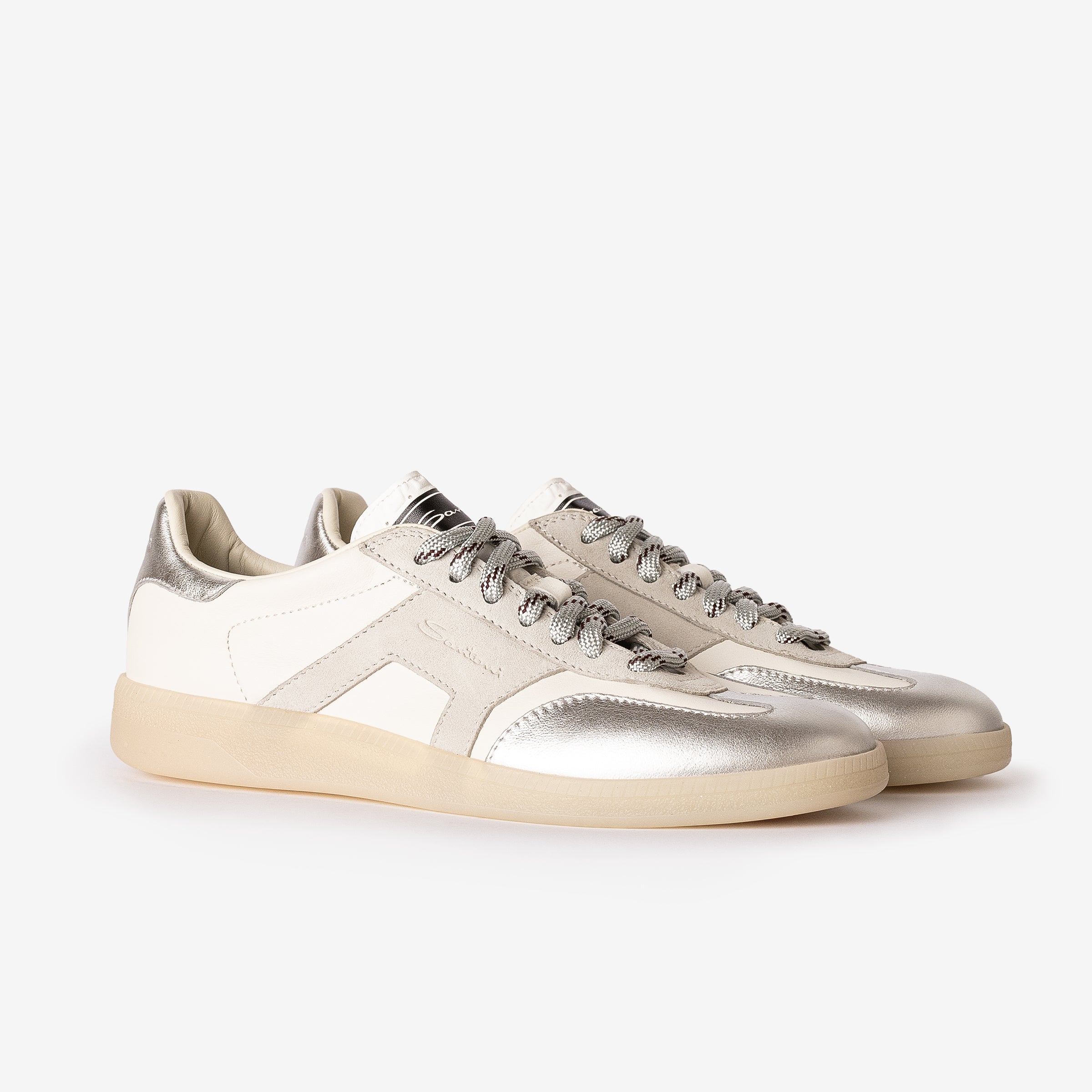 White & Silver Tumbled Leather DBS Oly Sneaker