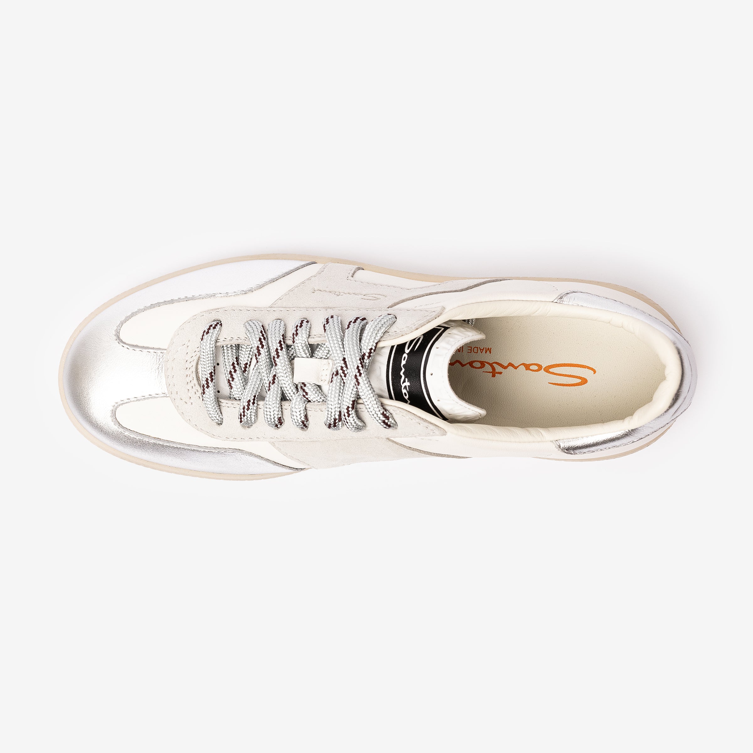 White & Silver Tumbled Leather DBS Oly Sneaker