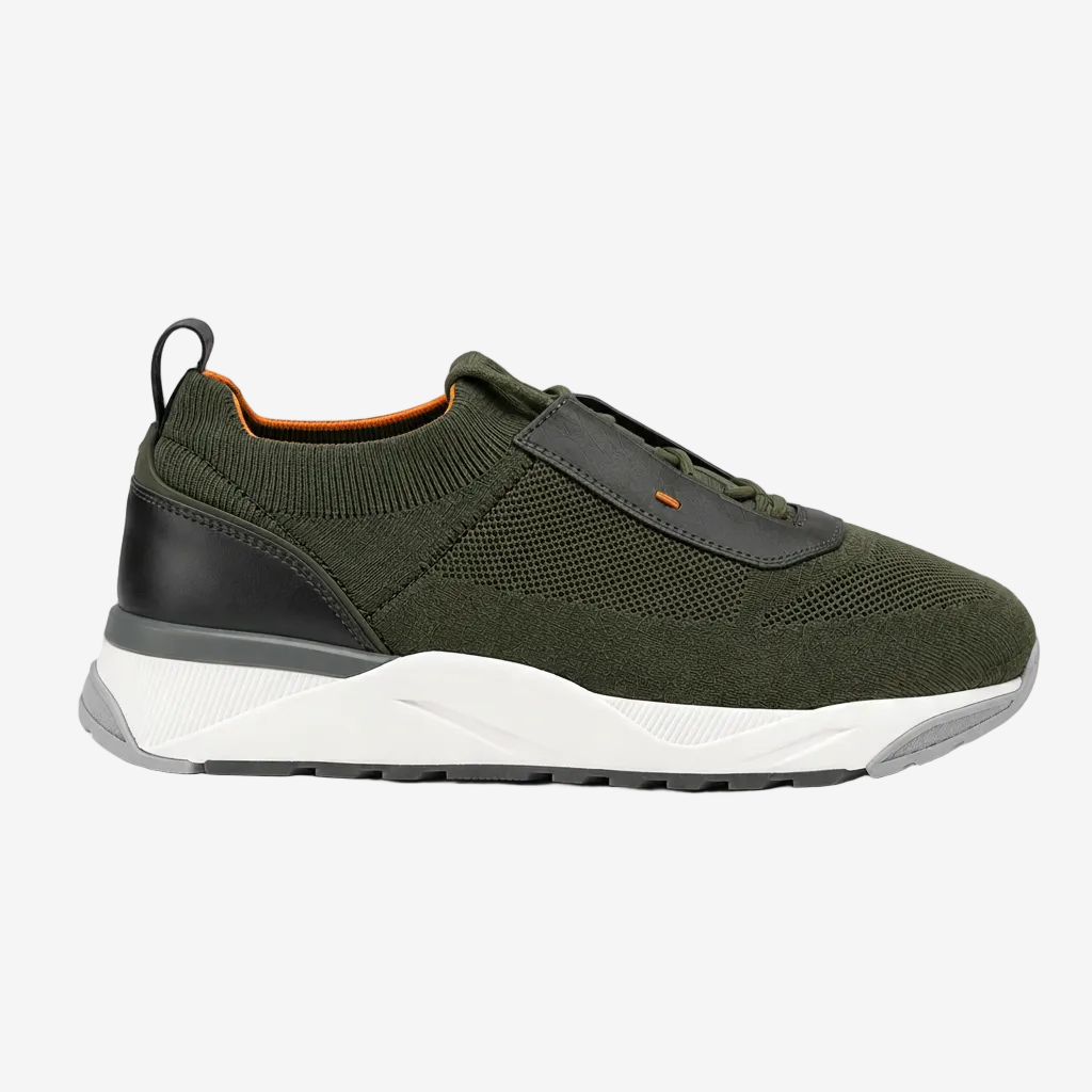 Green Fabric & Leather Sneakers