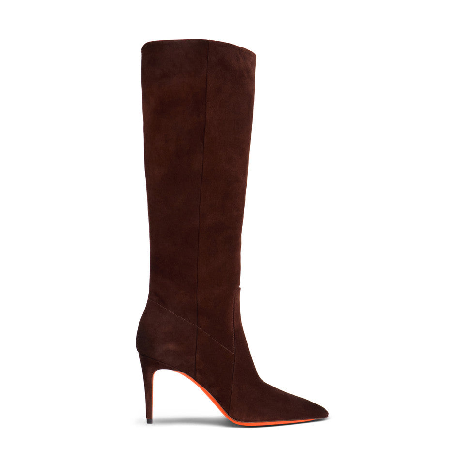 Dark Brown Suede high heel boots
