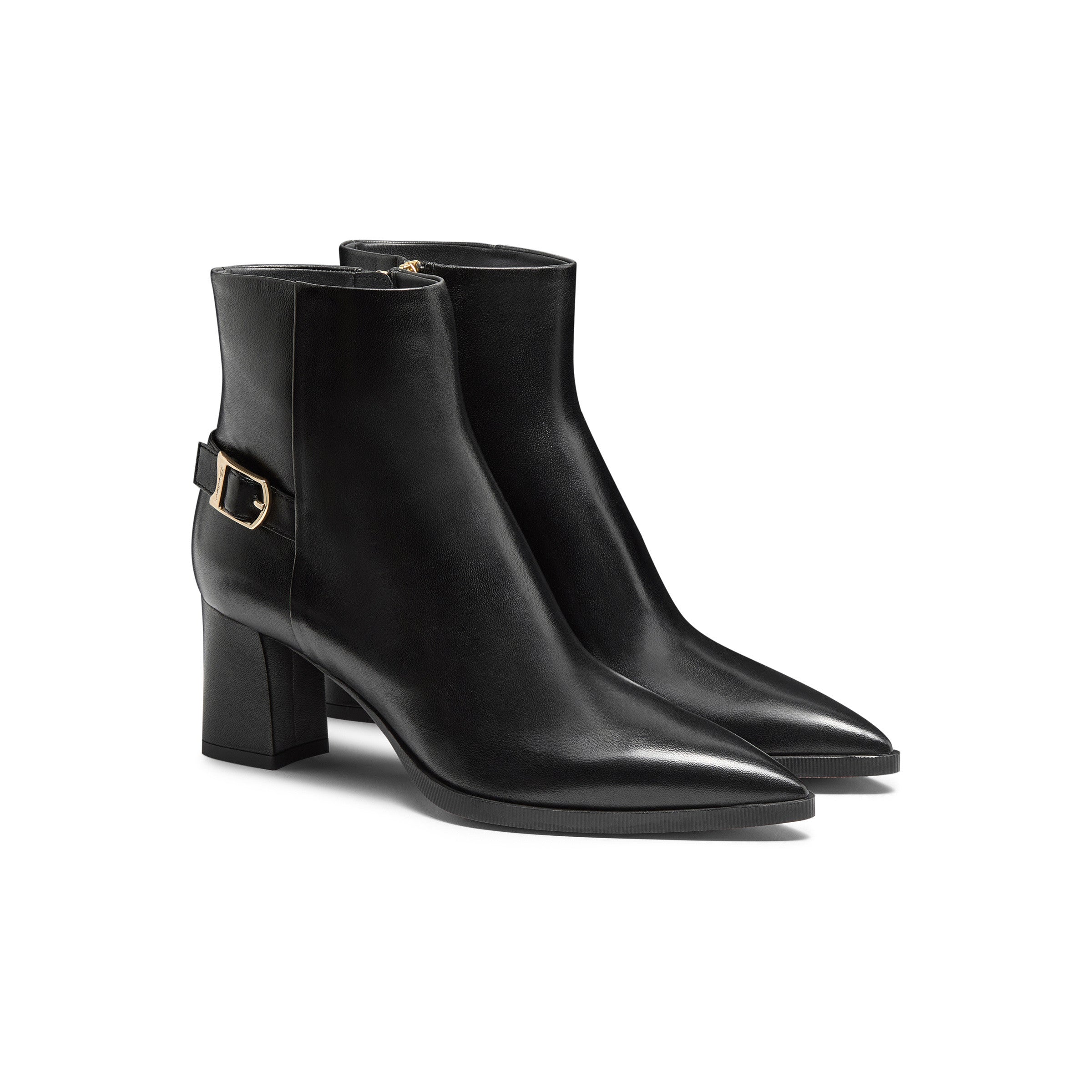 Black Leather mid-heel Ankle Boot