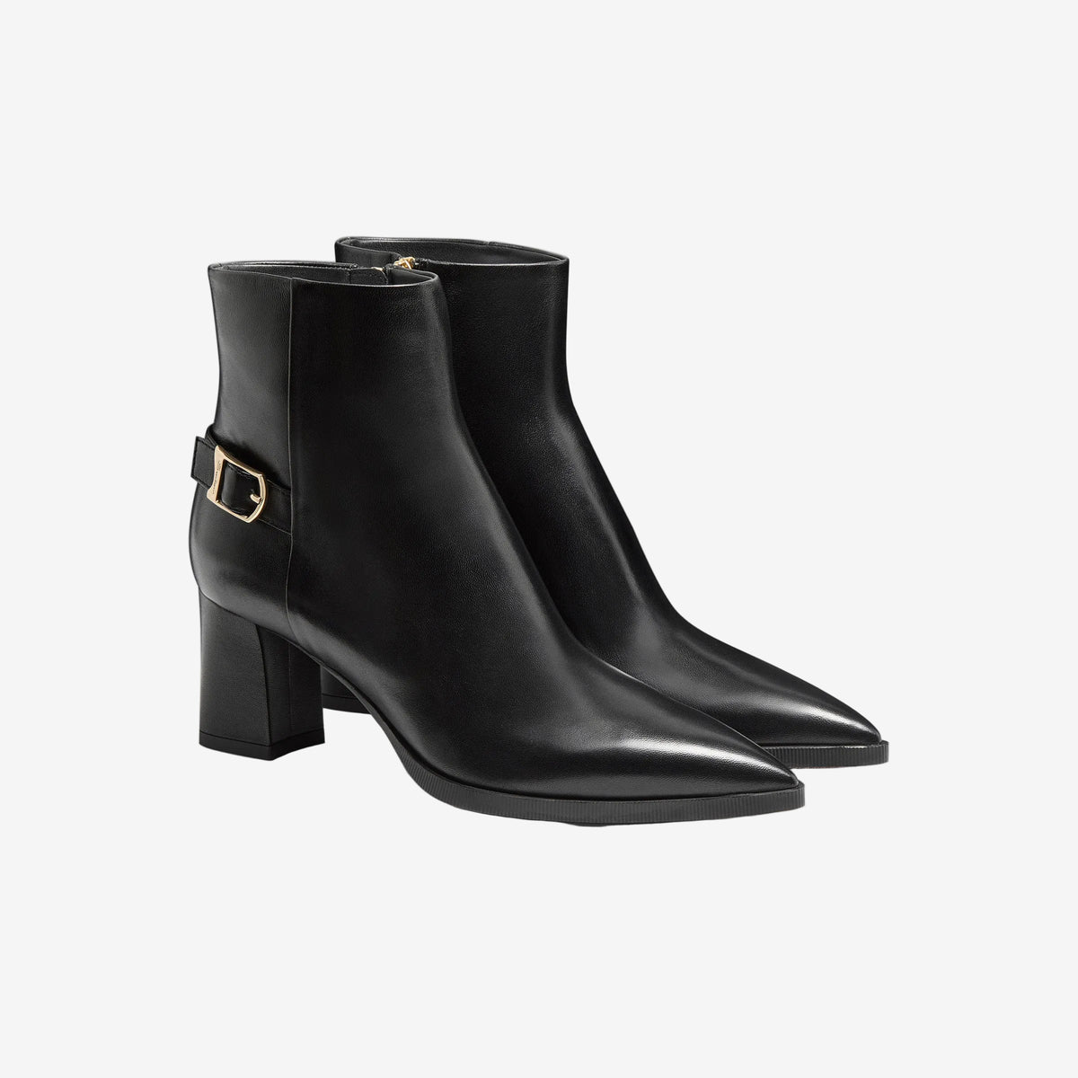 Black Leather mid-heel Ankle Boot