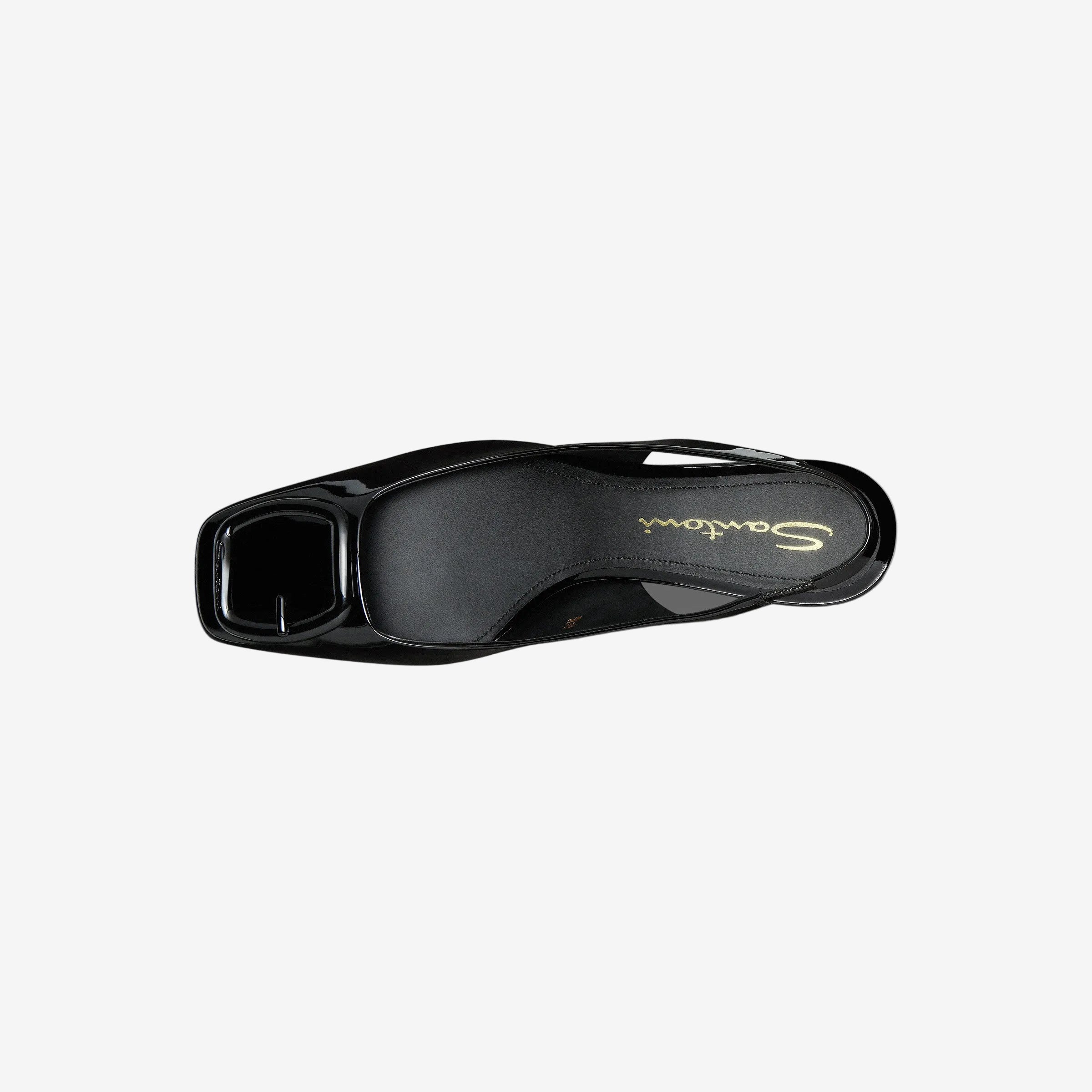Black Patent Leather Mid-Heel Slingback