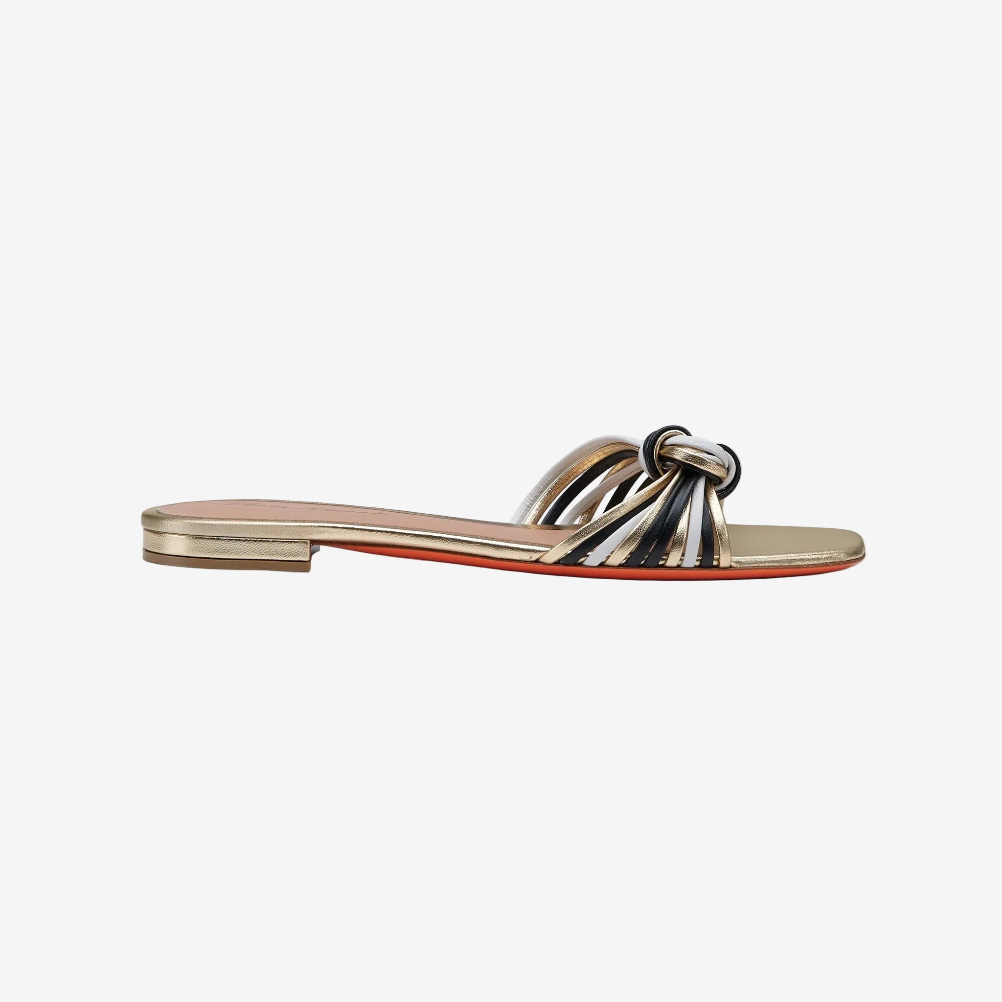 Gold, Black & White Leather sandals